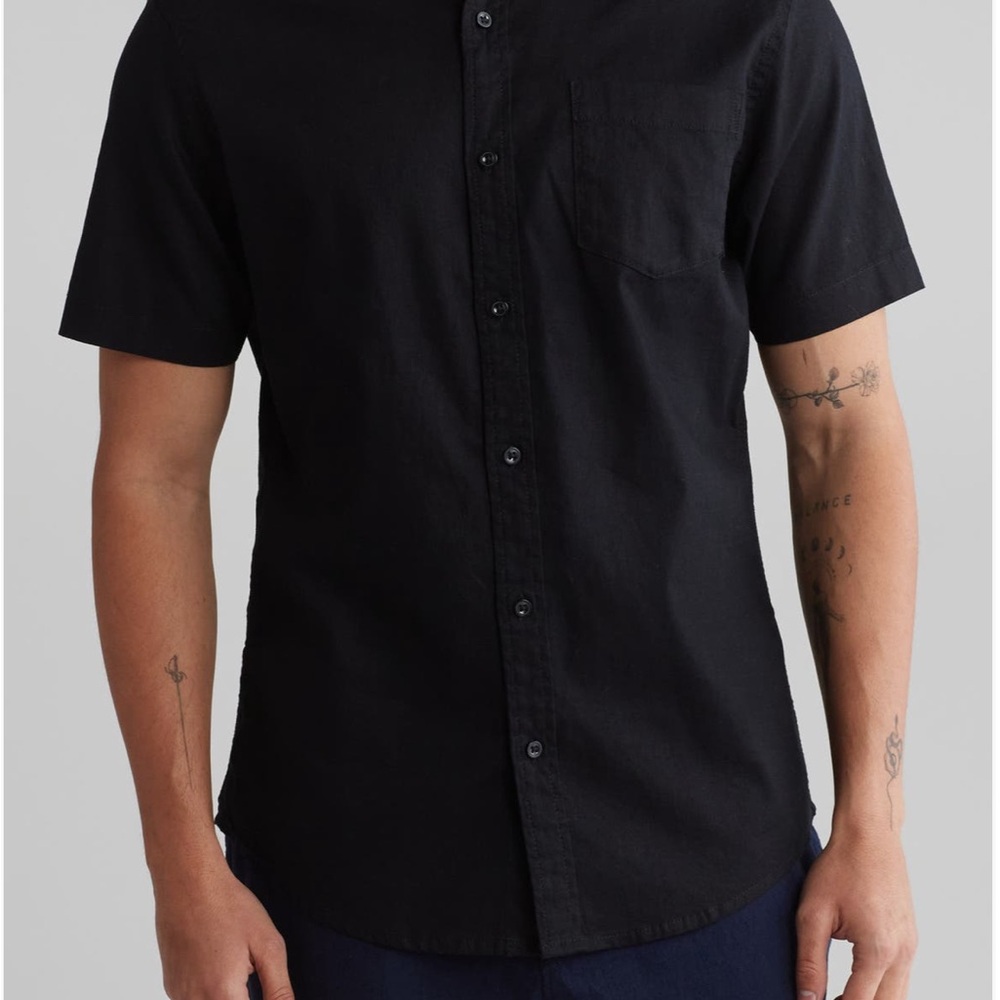 14th & Union Black Slim Fit Linen Blend Shirt